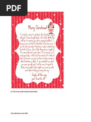 5x7 Elf on the Shelf Welcome Back Letter North Pole Breakfast