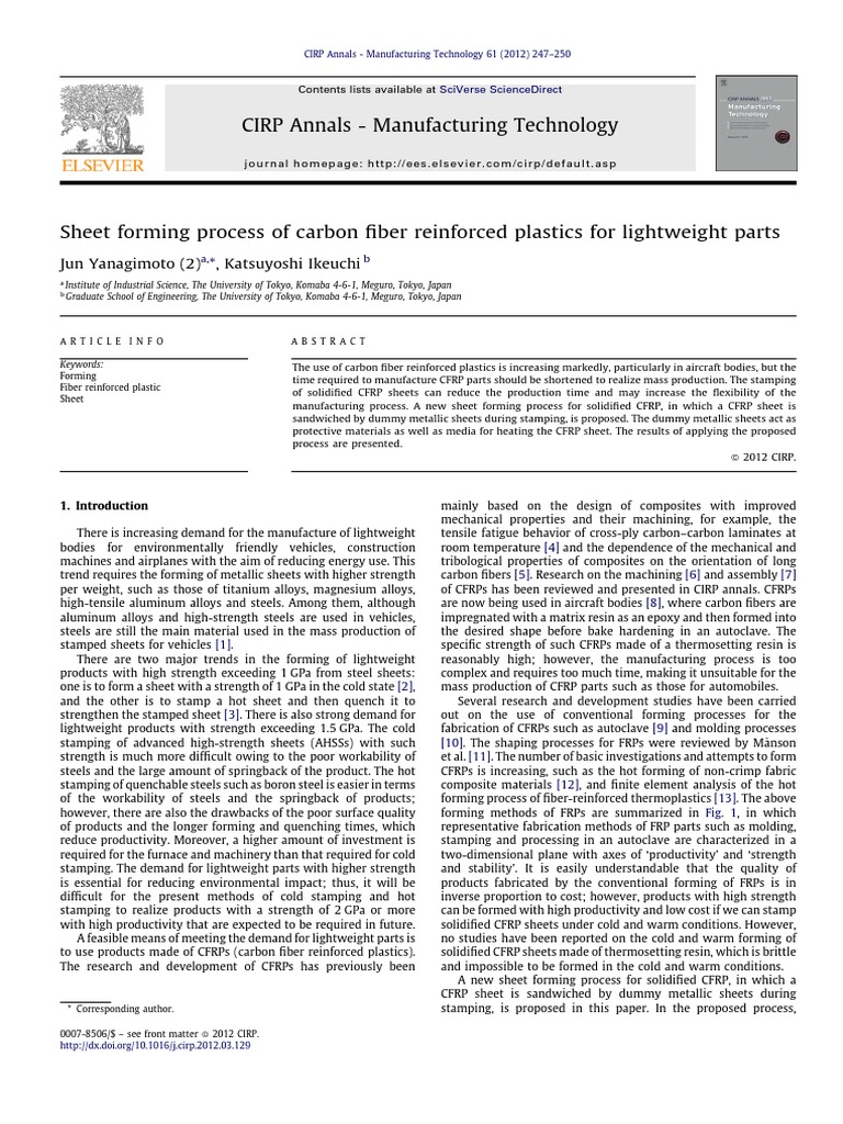 Sheet Forming Process of Carbon Fiber Reinforced Plastics For ...