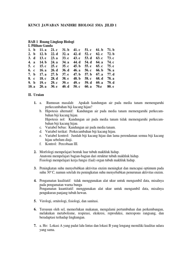 Kunci Mandiri Bio Sma Jilid 1 Kur 13 Pdf