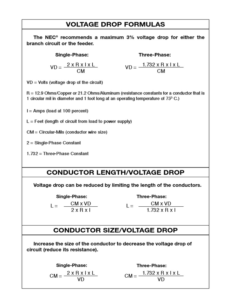 Voltage Drop Formulas PDF
