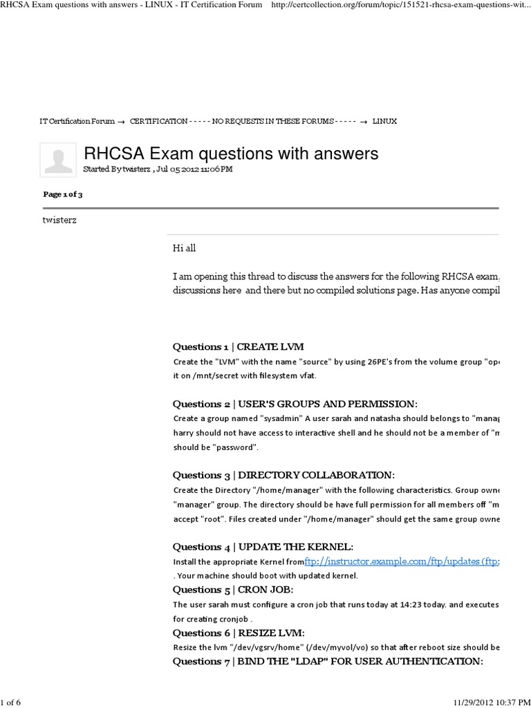 RHCSA Exam Questions With Answers - LINUX - IT Certification Forum PDF ...