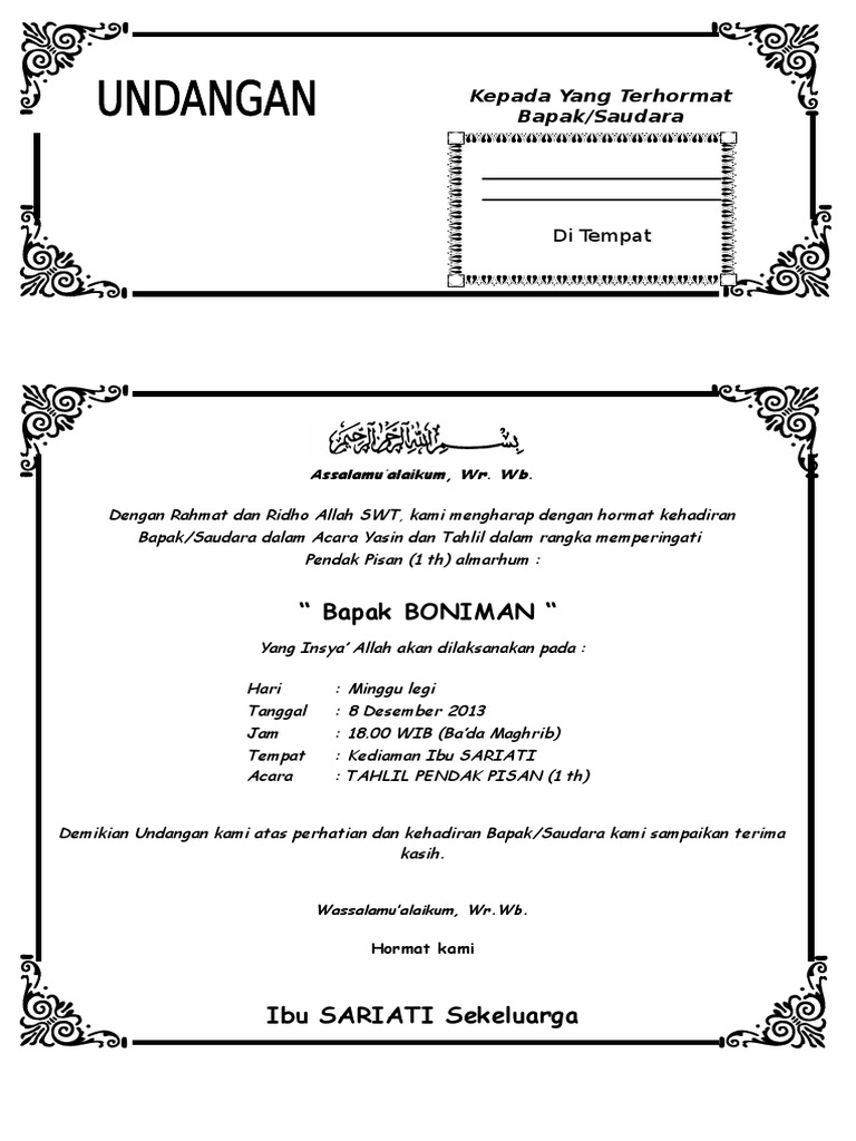 Format undangan tahlilan - Look.bookeyes.co