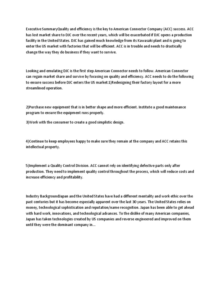 Case Study American Connector Company PDF Inventory Innovation