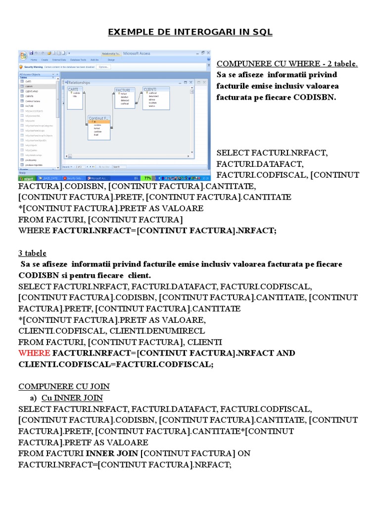 Baze de Date Exemple Interogari SQL | PDF