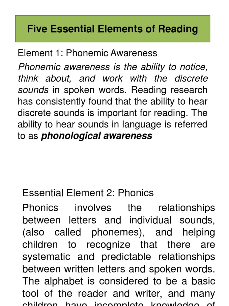 Five Essential Elements of Reading PDF