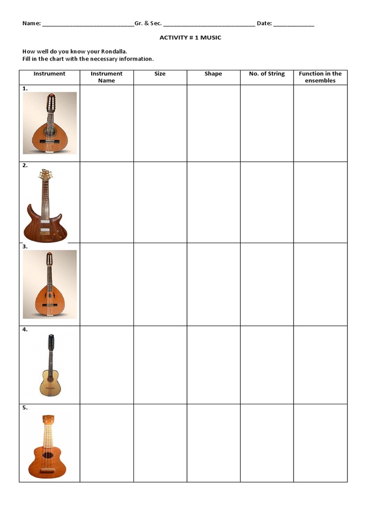 Rondalla Instruments Activity Sheet | PDF | Games & Activities ...