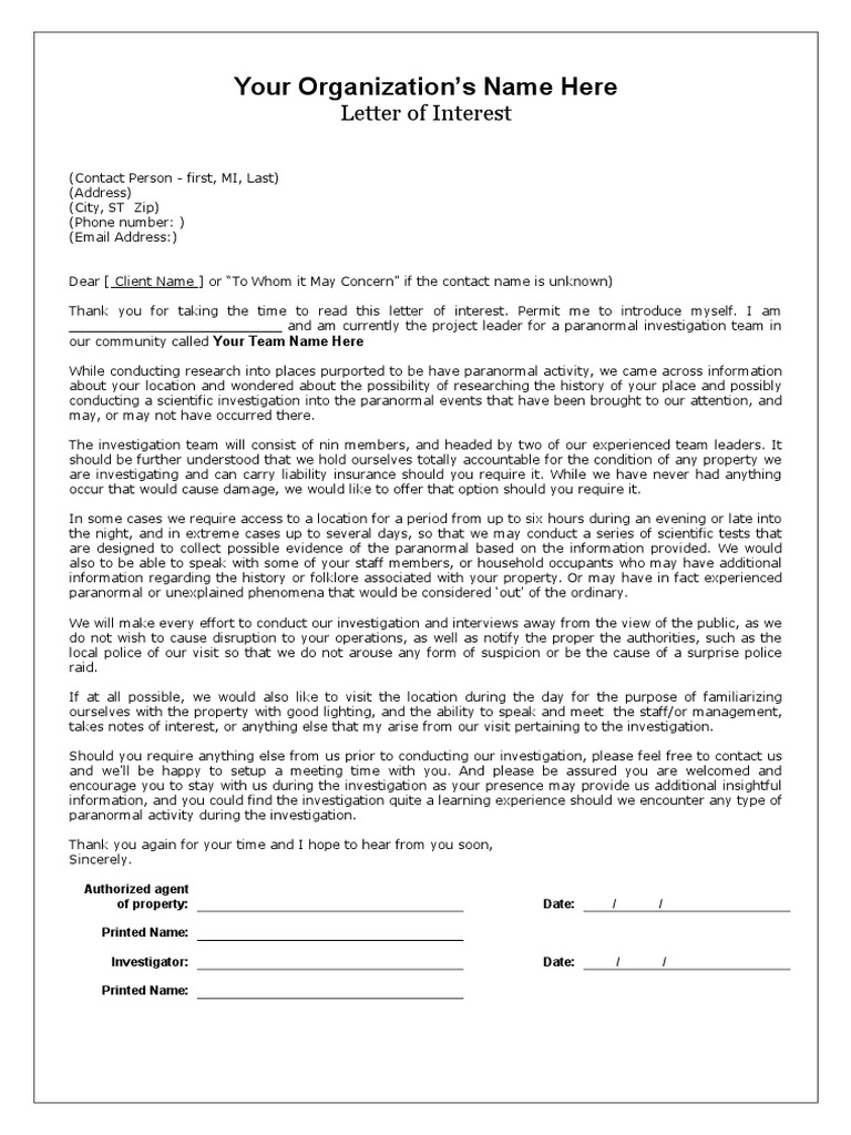 Paranormal Investigation Proposal Letter | PDF | Paranormal ...