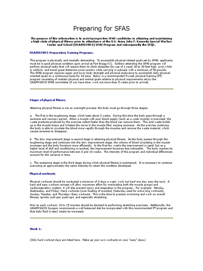 SFAS PT Schedule PDF Physical Fitness Muscle