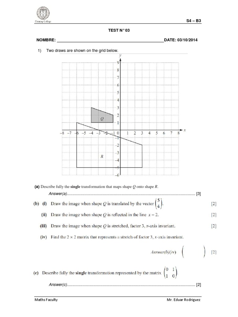 Geometry Transformation Test Questions | PDF | Science & Mathematics