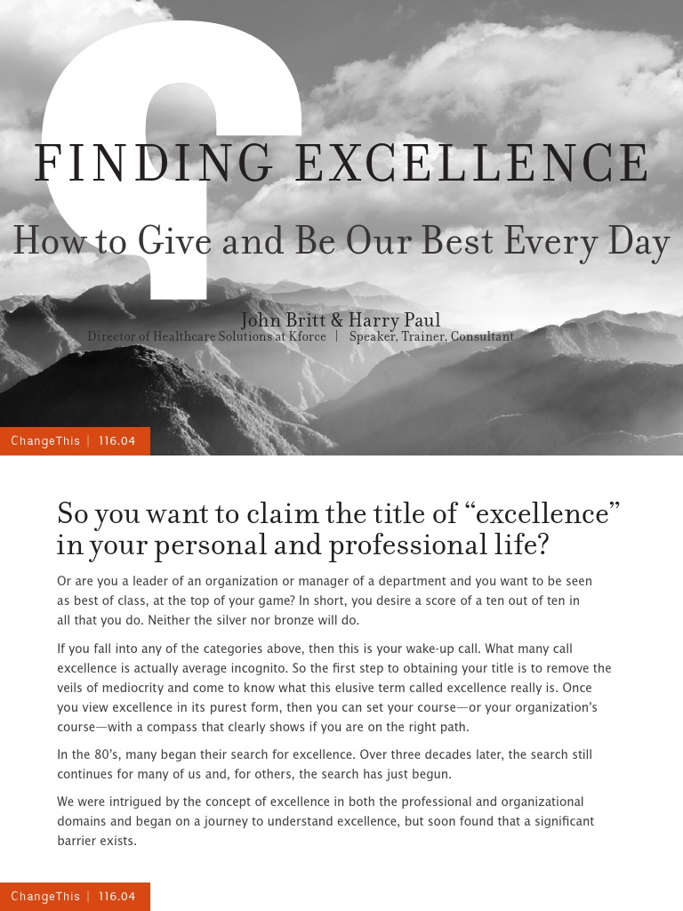 Finding E Xcellence: How To Give and Be Our Best Every Day | PDF | Self ...