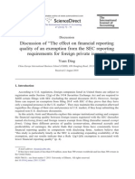 Discussion of "The Effect On Financial Reporting Quality of An Exemption From The SEC Reporting Requirements For Foreign Private Issuers "