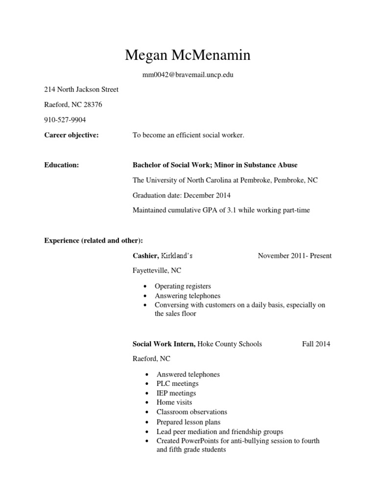 Social Work Resume of Megan McMenamin | PDF | Career & Growth