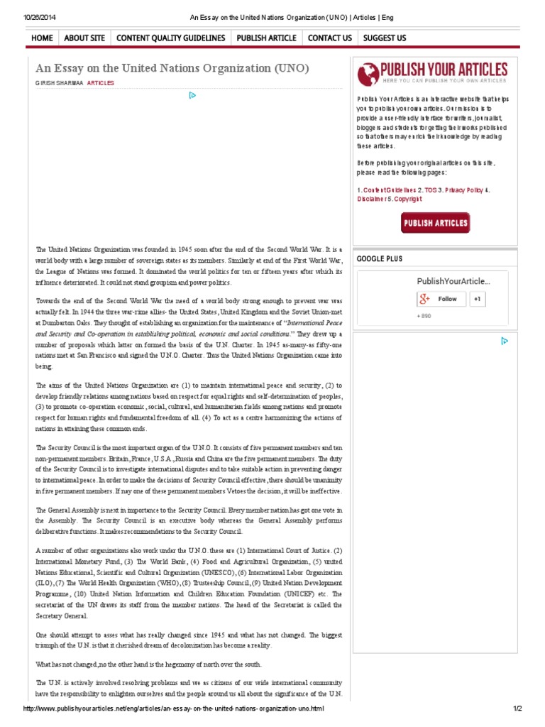 essay on the united nations