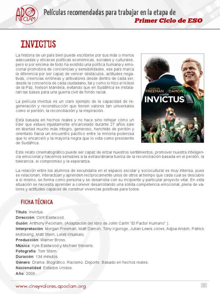 Invictus: Valores y Reconciliación en ESO | PDF