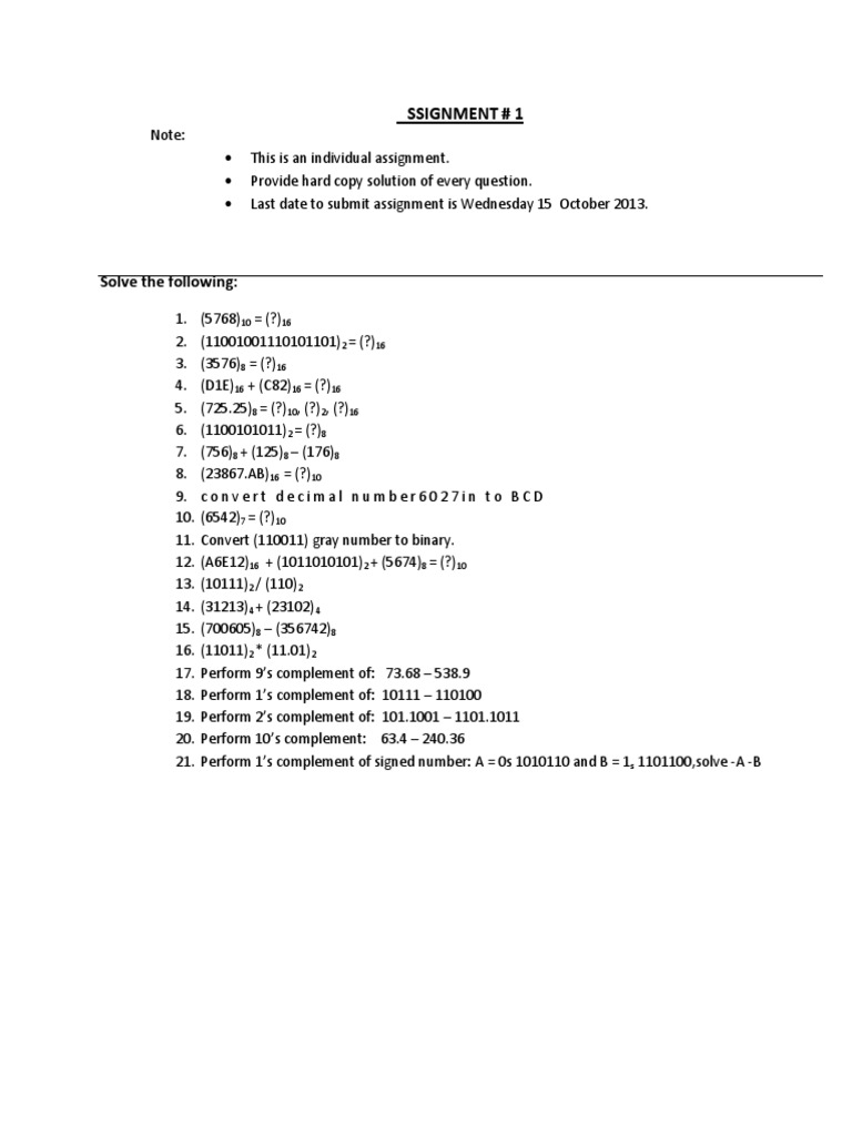 Solve The Following:: Assignment # 1 | PDF