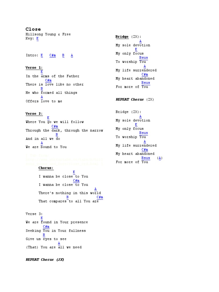 Close - Hillsong Young & Free Lyrics | PDF | Art