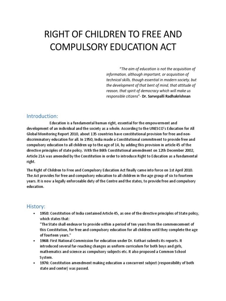 essay on free and compulsory education