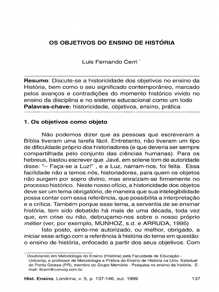 Objetivos do Ensino de História | PDF | História