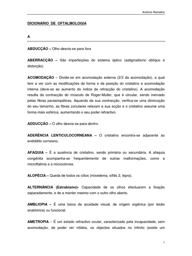 Dicionário de Termos em Oftalmologia | PDF | Olho humano | Olho