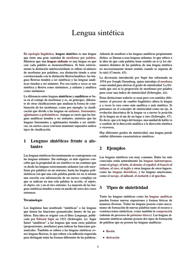 Lenguas Sintéticas y su Sinteticidad | PDF | Relaciones sintácticas ...