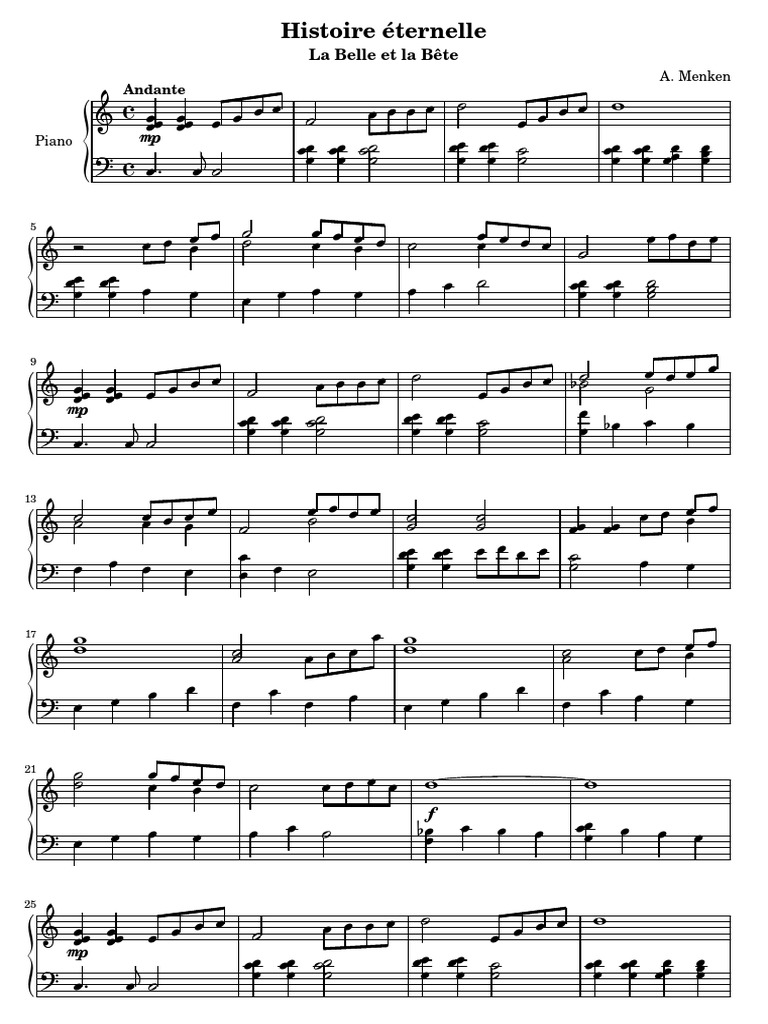 La Belle Et La Bete Piano Facile Histoire Eternelle - La Belle Et La Bete | PDF