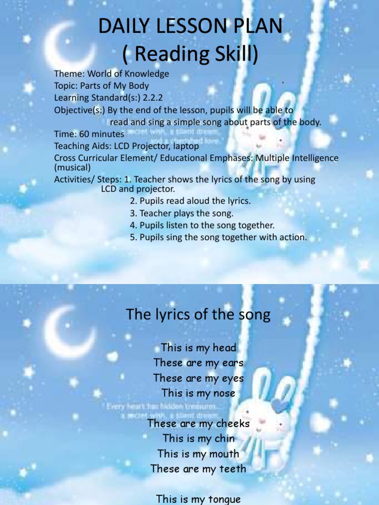 Daily Lesson Plan: Body Parts Song | PDF | Lesson Plan | Teaching