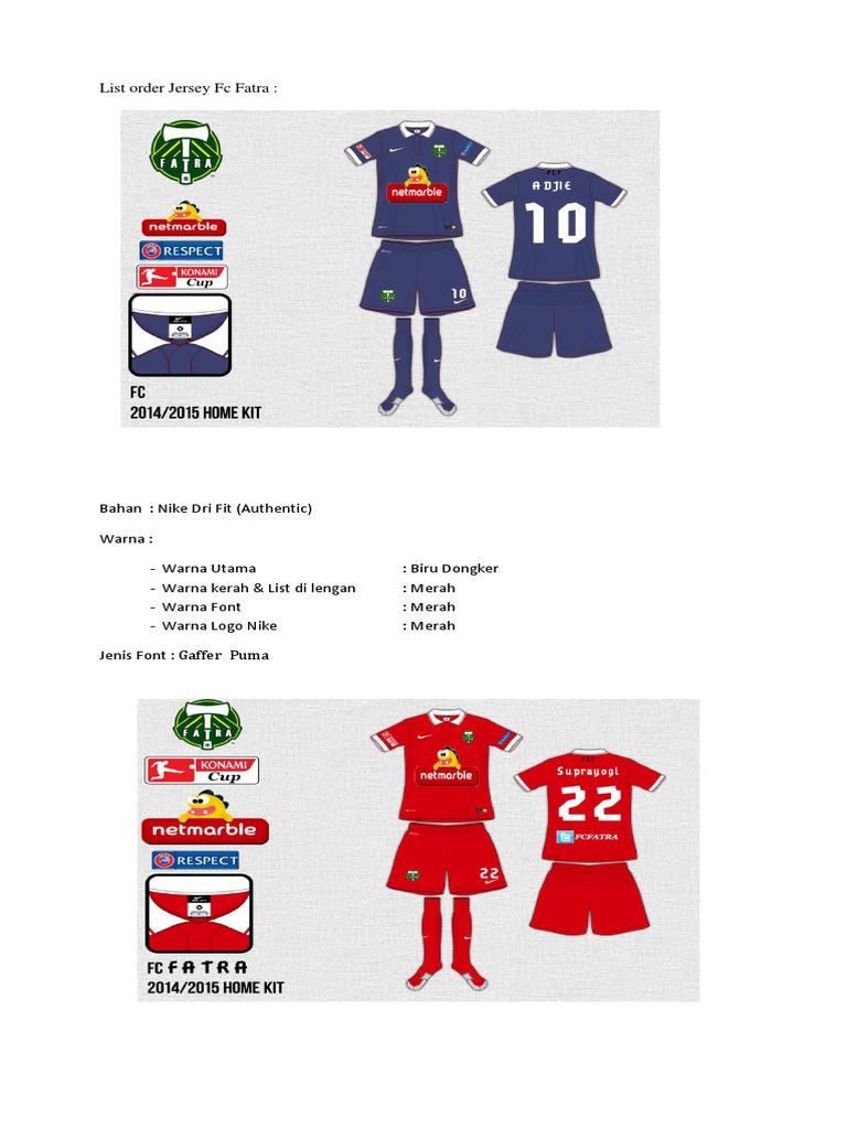Jersey FC Fatra Color and Font Details | PDF
