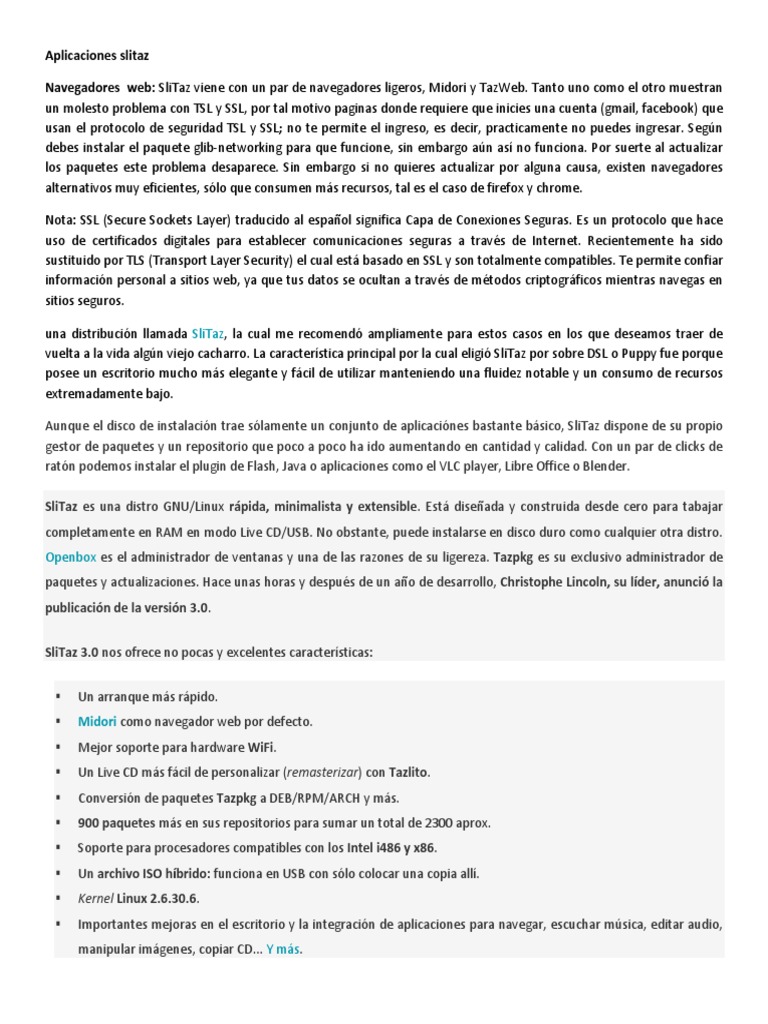 Aplicaciones y características de SliTaz | PDF | Transport Layer ...