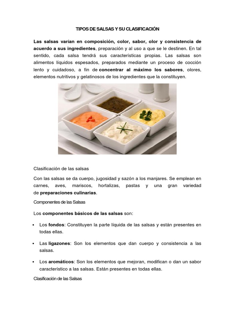 Tipos de Salsas y Su Clasificación | PDF | Salsa | Vinagreta