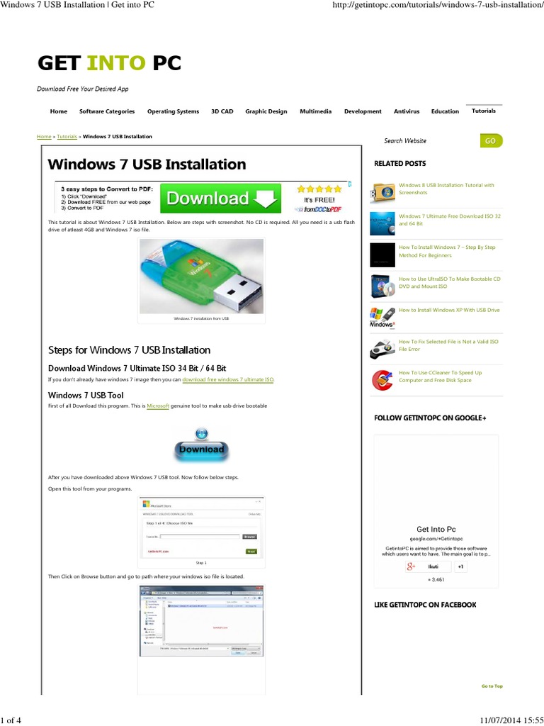 Windows 7 USB Installation Get Into PC PDF Booting Windows 7