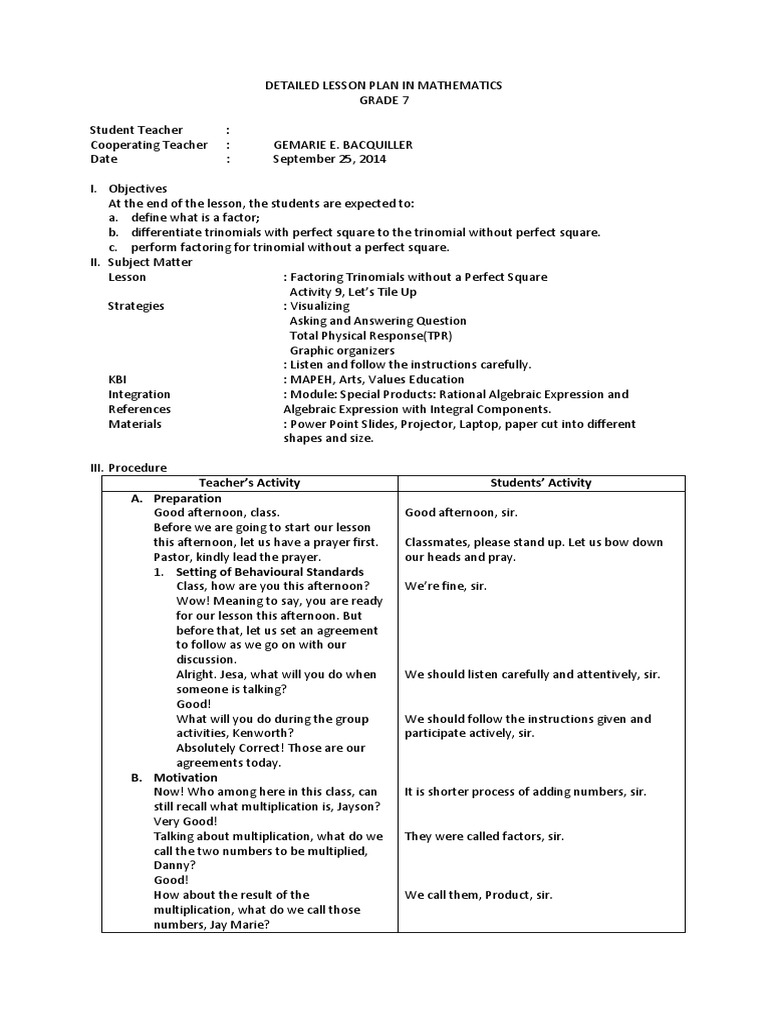 Detailed Lesson Plan in Mathematics | Rectangle | Lesson Plan