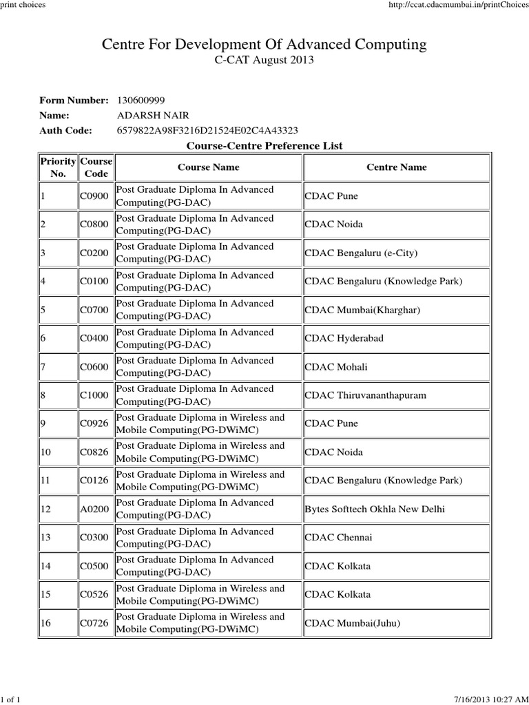 CDAC Course Preference List 2013 | PDF | Business | Computers
