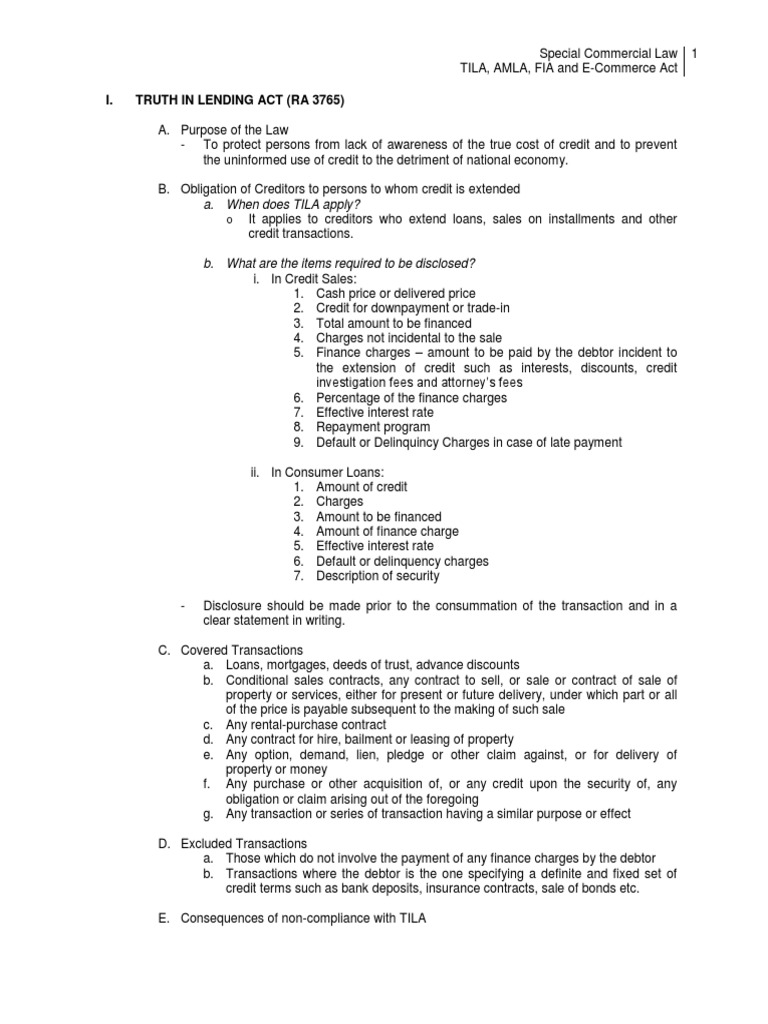 Truth in Lending Act Overview | PDF | Credit (Finance) | Securities ...