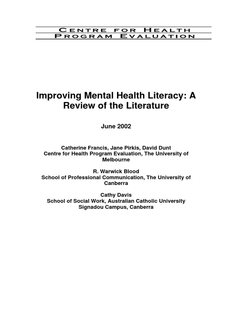 Enhancing Mental Health Literacy Review | PDF | Mental Health | Mental ...