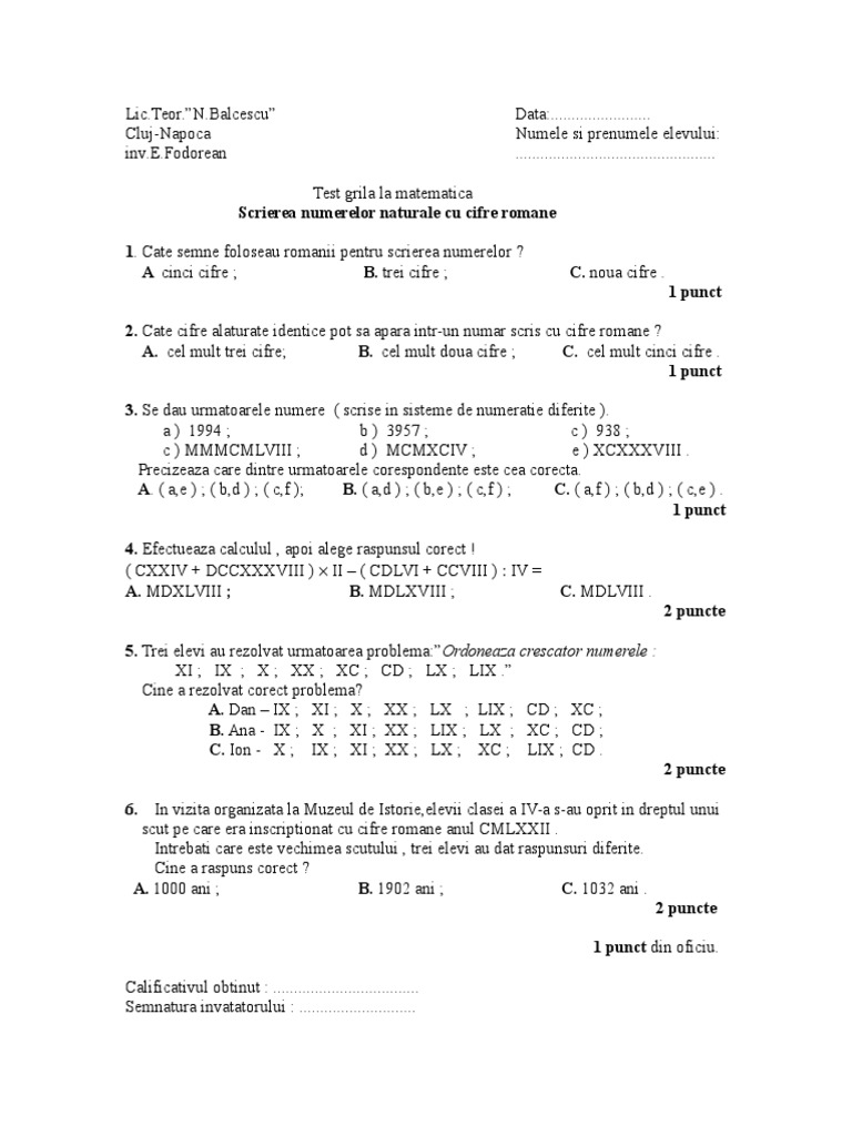 Test Grila Mate | PDF
