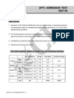 (Iift) Admission Test 2007-09: Instructions