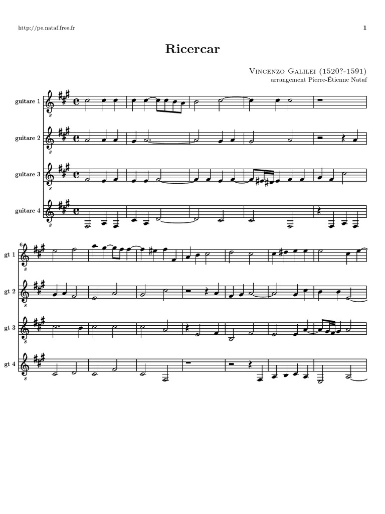 Galilei, Vincenzo - Ricercar (Guitar Quartet) | PDF