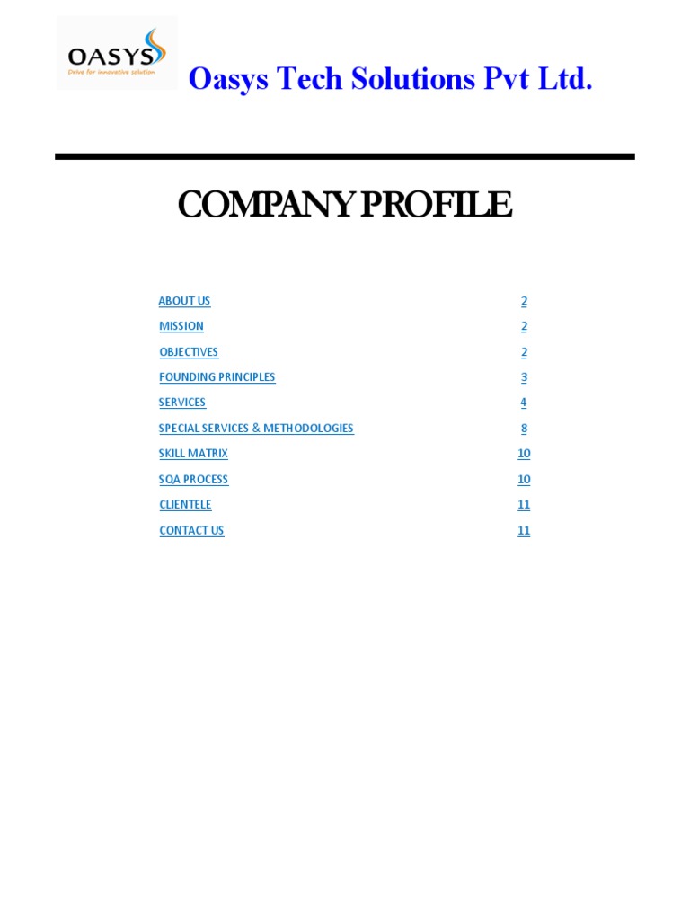 Company Profile Oasys Tech Solutions PVT LTD PDF Software