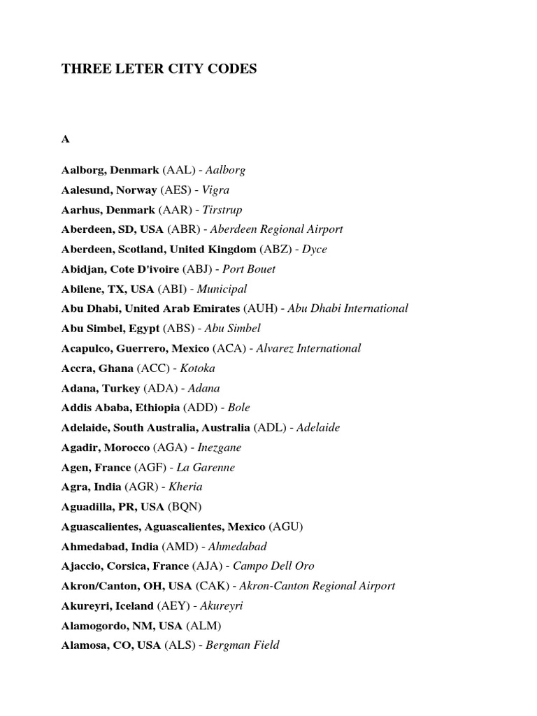 Three-Letter City Codes List | PDF