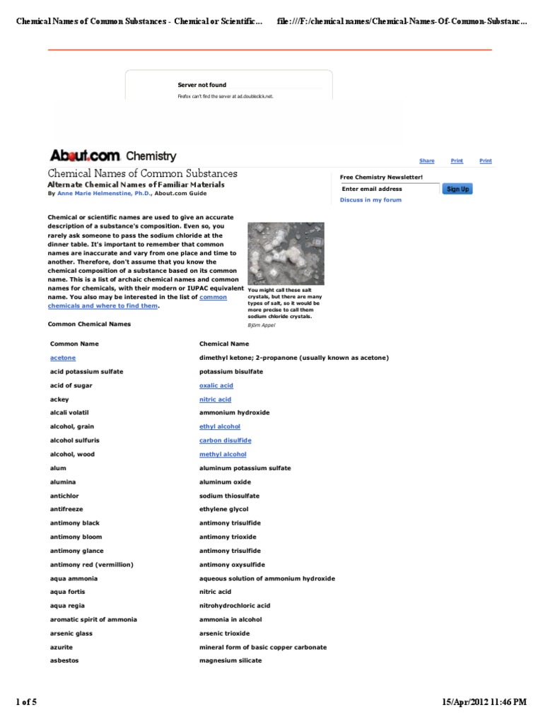 Chemistry Names for Common Items | PDF | Sodium Hydroxide | Sodium ...