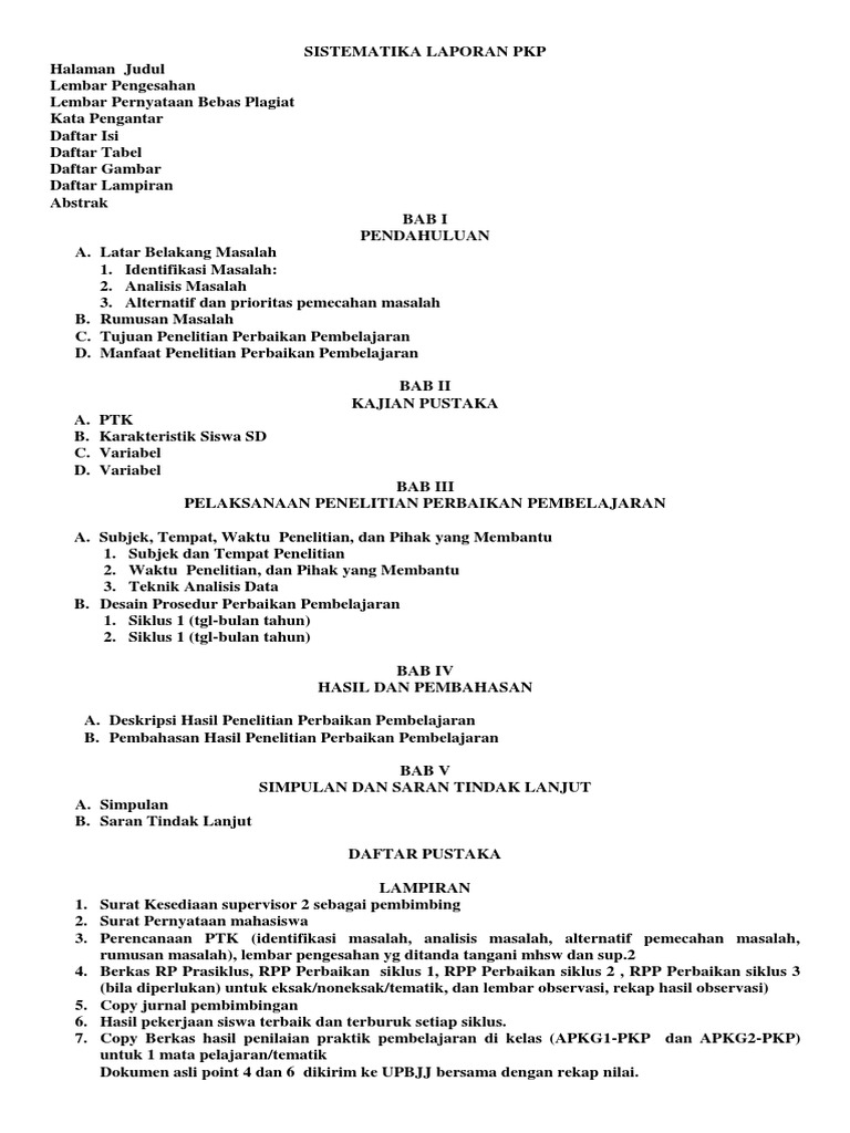 Sistematika Laporan Pkp