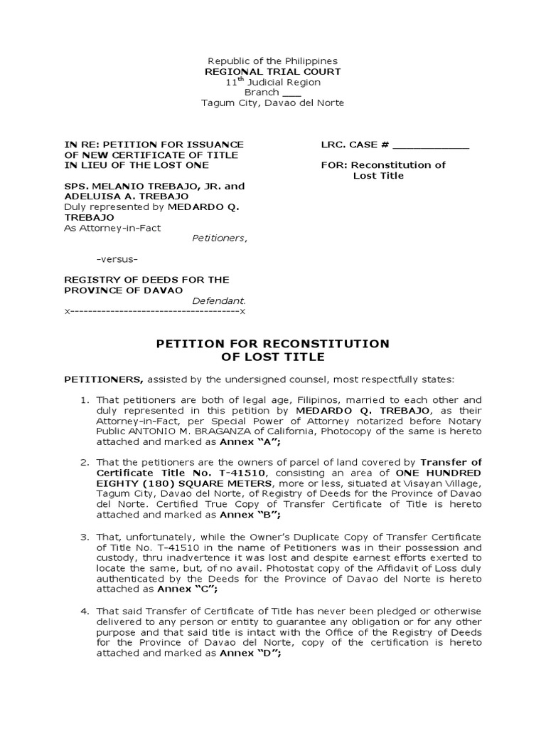 PETITION FOR RECONSTITUTION OF LOST TITLE TREBAJO.docx Notary Public