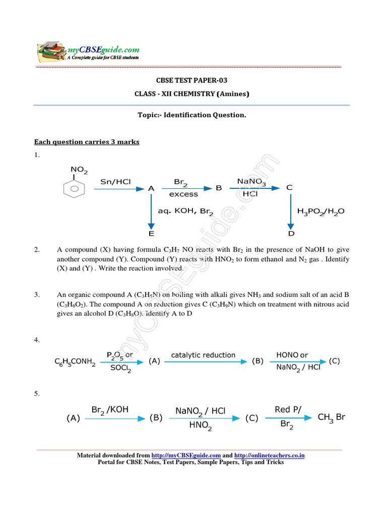 CBSE Class XII Chemistry Test | PDF
