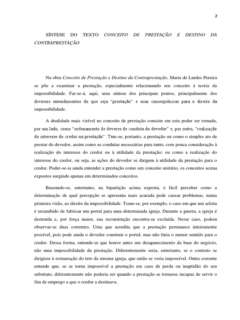 Conceito de Prestação e Destino Da Contraprestação | PDF | Lei das ...