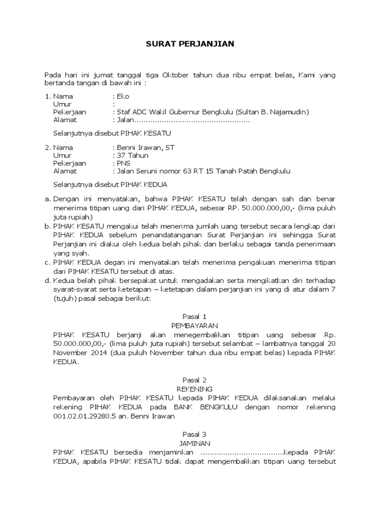Contoh Surat Kuasa Wanprestasi Hutang Piutang Simak Gambar