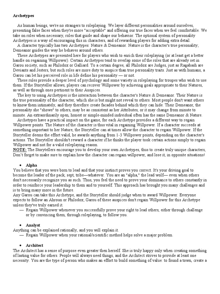 VTM Nature and Demeanor Archetypes | PDF | Penance | Self Control