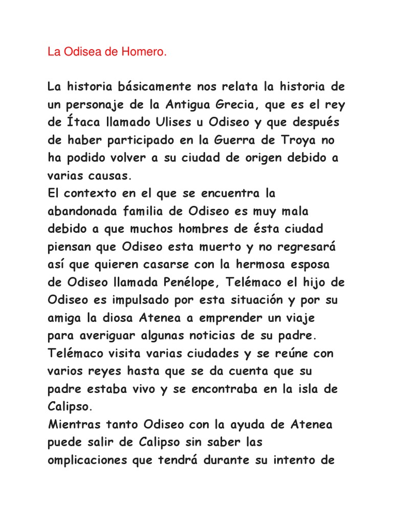 La Odisea De Homero Pdf Odiseo Odisea