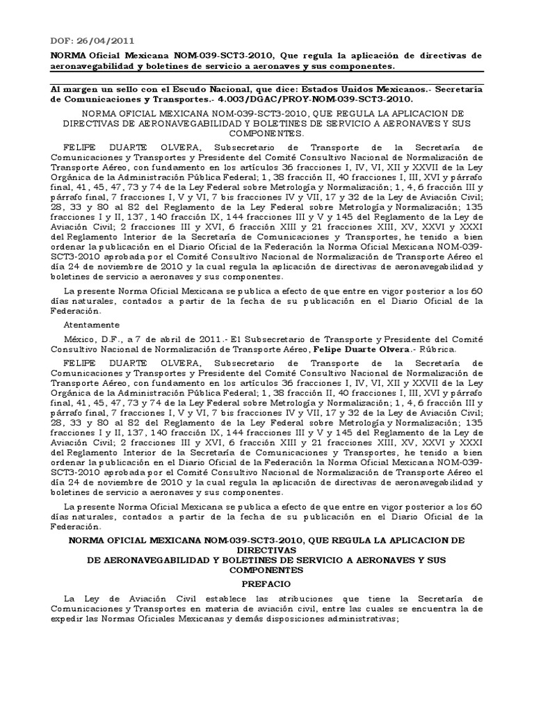 Norma NOM-039-SCT3-2010 de Aeronavegabilidad | PDF | México | Propiedad