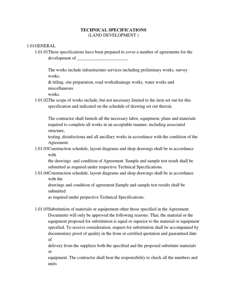 Technical Specifications Specification (Technical Standard) Civil