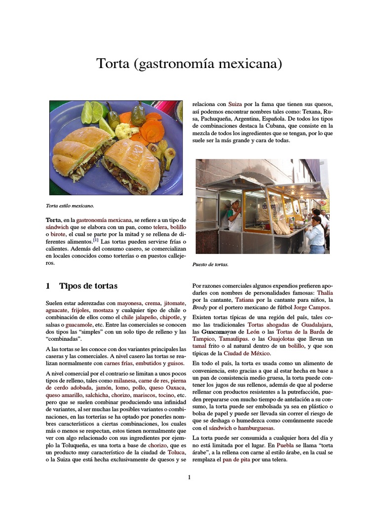 Torta (Gastronomía Mexicana) | PDF | Cocina norteamericana | Preparación de  comida y bebida